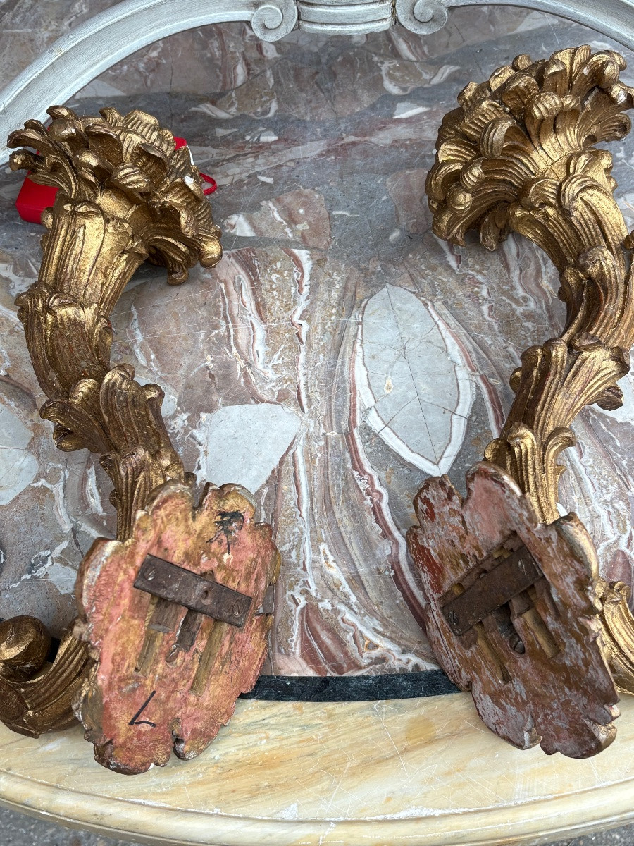 Paire d’appliques bras de lumière  bois doré italie XIX EME  en -photo-3