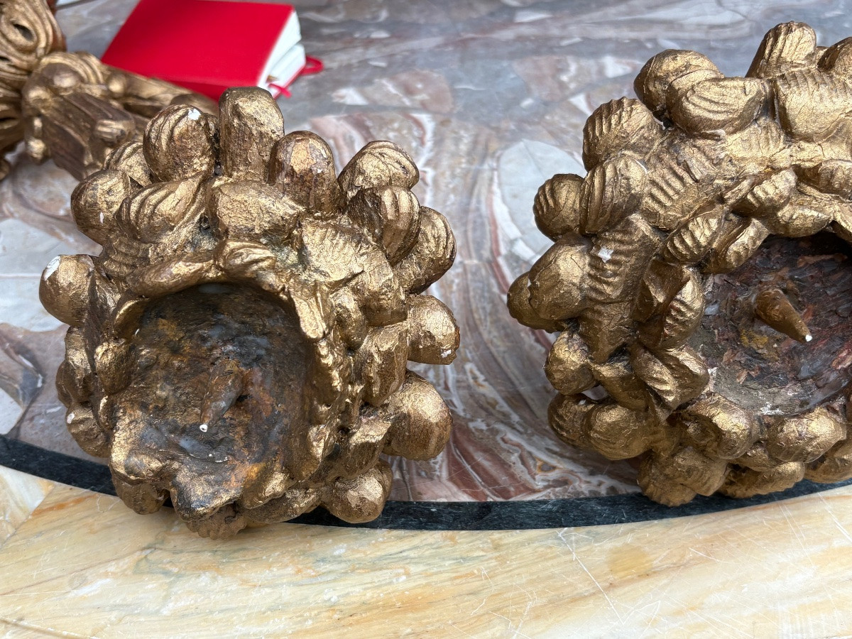 Paire d’appliques bras de lumière  bois doré italie XIX EME  en -photo-4