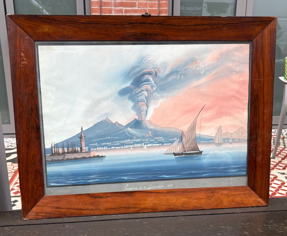 Pair Of Neapolitan Gouaches XIX Eme Walnut Frame-photo-2