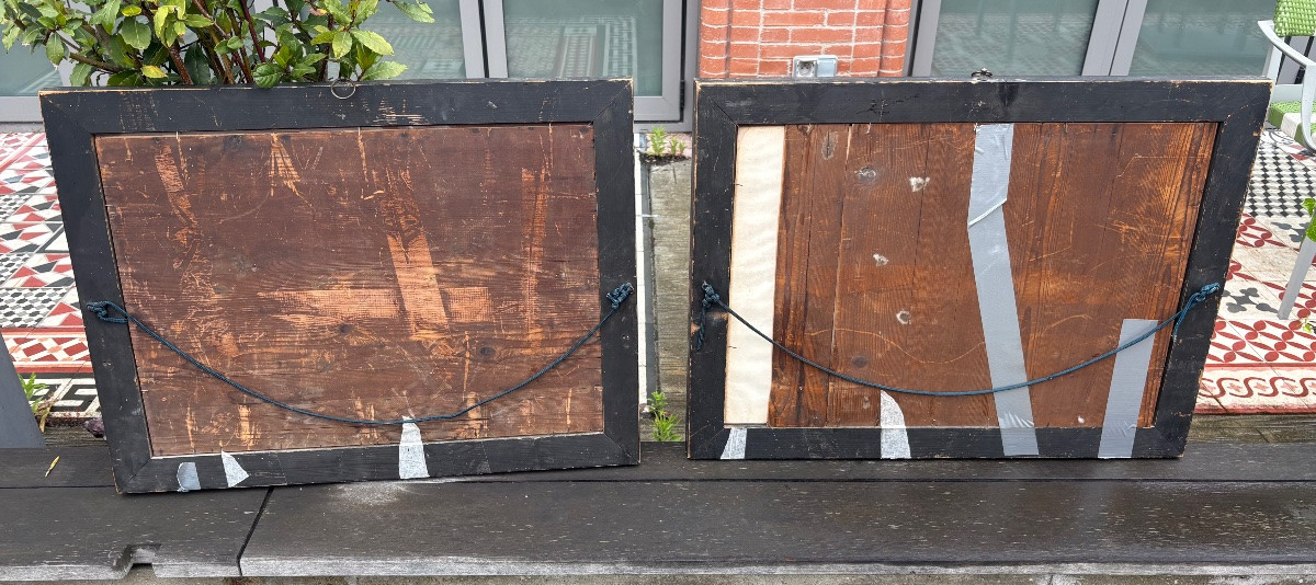 Pair Of Neapolitan Gouaches XIX Eme Walnut Frame-photo-3