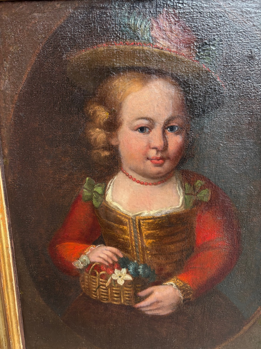 Portrait d’une petite fille huile sur toile  XVIII EME Italie -photo-2