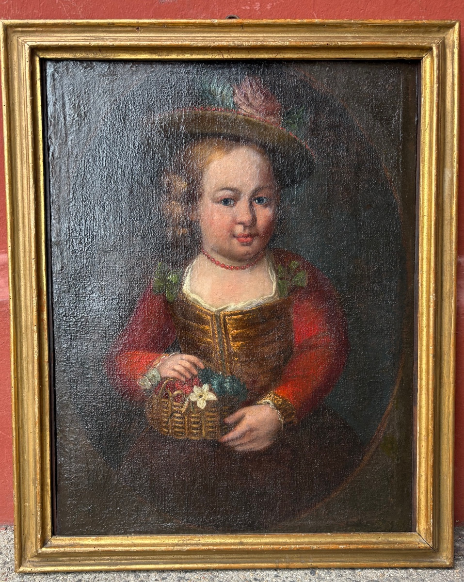 Portrait d’une petite fille huile sur toile  XVIII EME Italie 