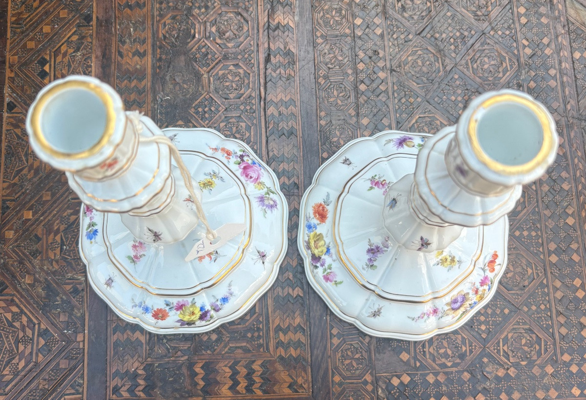 Pair Of Meissen Porcelain Candlesticks Late XIX Early XX Eme-photo-3
