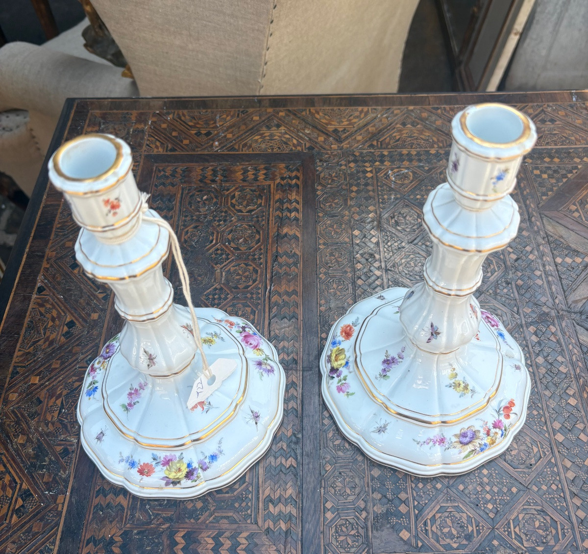 Pair Of Meissen Porcelain Candlesticks Late XIX Early XX Eme-photo-4