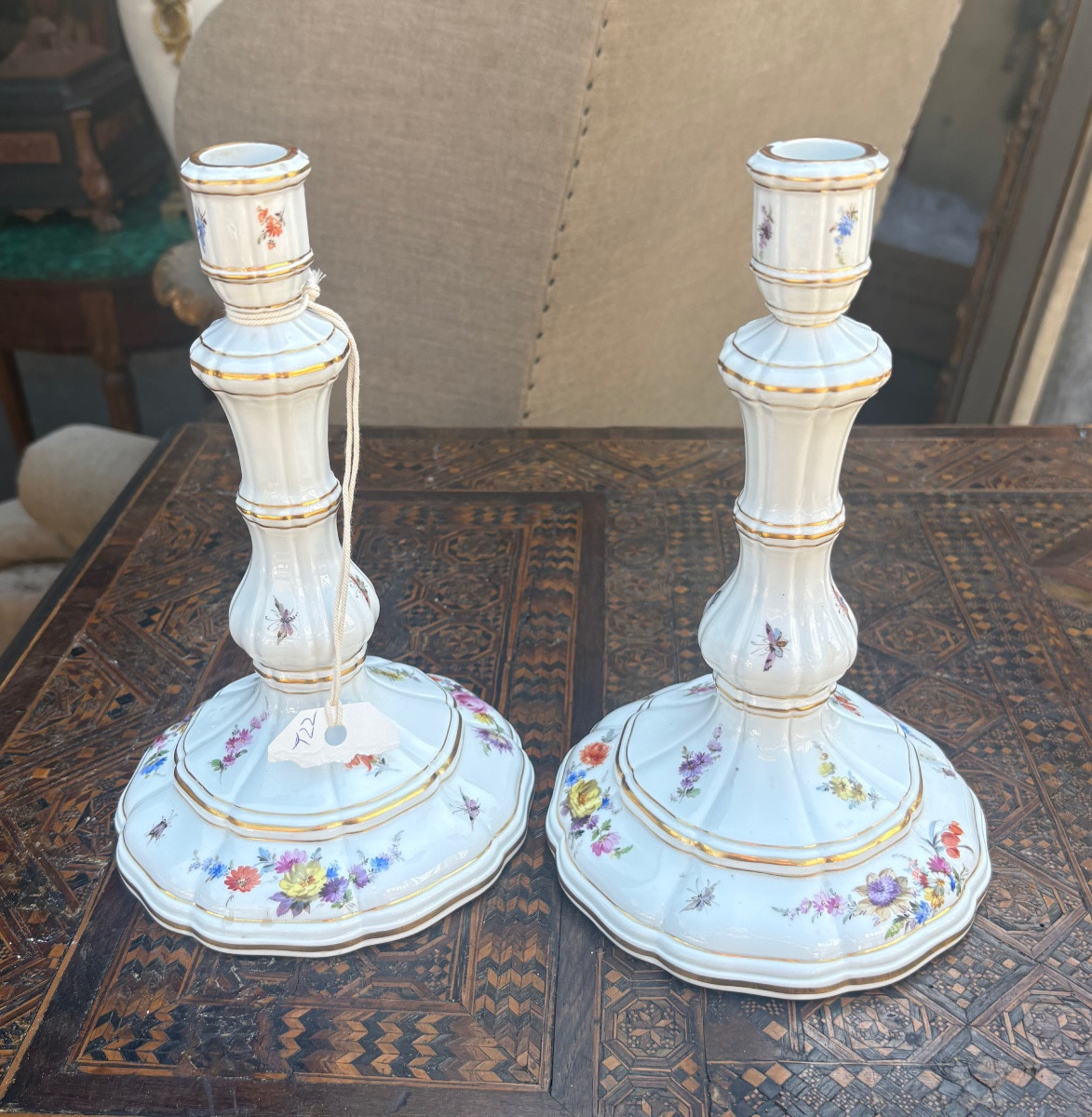 Pair Of Meissen Porcelain Candlesticks Late XIX Early XX Eme