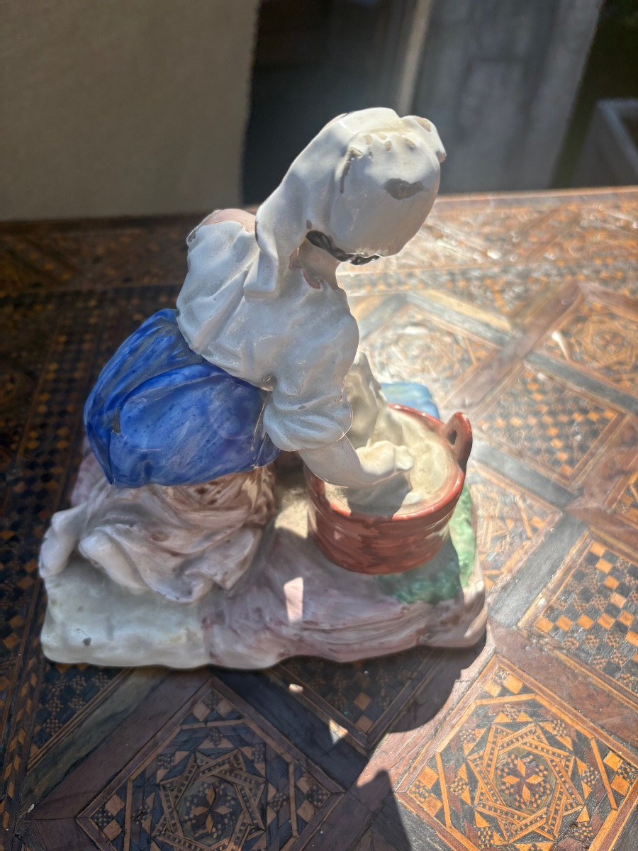 Polychrome Earthenware Subject From The XIX Eme The Washerwoman-photo-3
