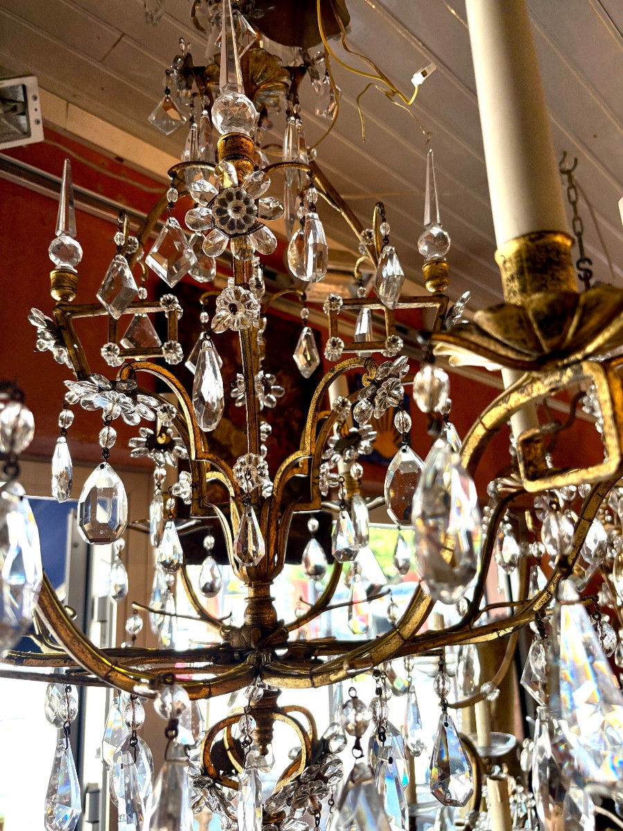 8-light Gilded Iron Chandelier Dressed With Crystals In The Baguès Style Early XX Eme-photo-3