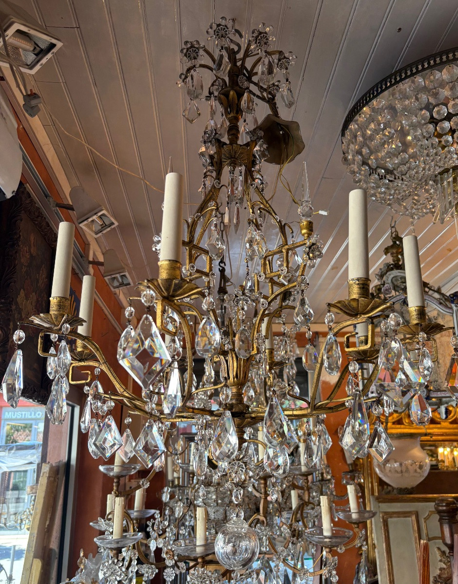 8-light Gilded Iron Chandelier Dressed With Crystals In The Baguès Style Early XX Eme-photo-4