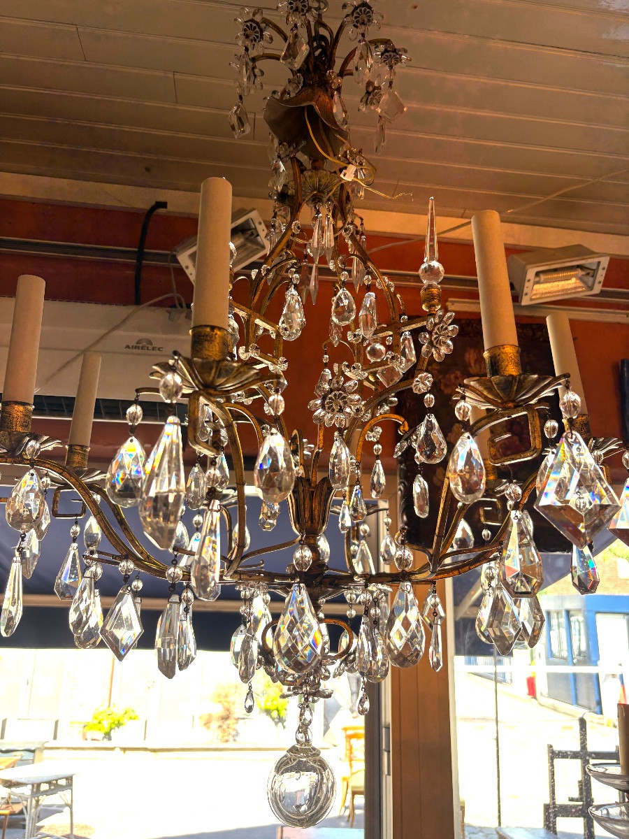8-light Gilded Iron Chandelier Dressed With Crystals In The Baguès Style Early XX Eme-photo-1