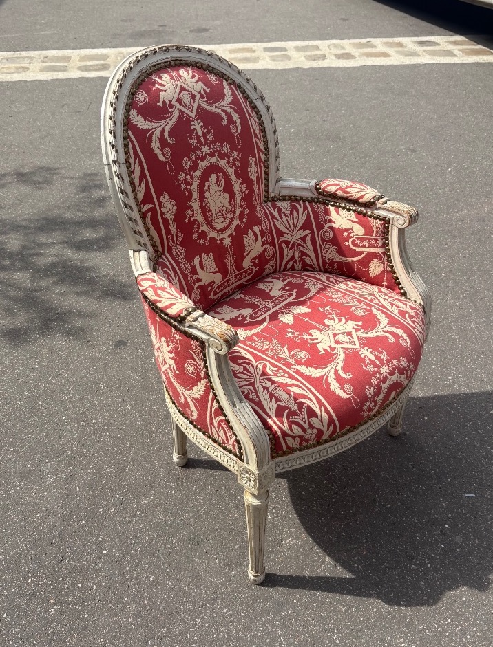 Bergère d’enfant de style Louis XVI  laquée , fin XIX EME -photo-3