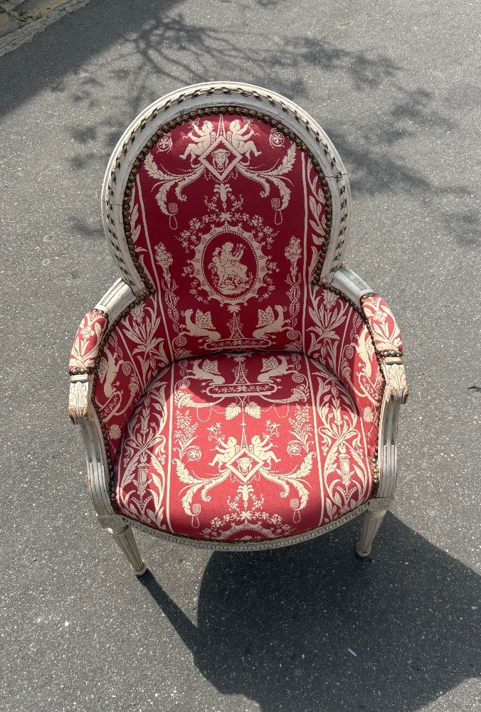 Bergère d’enfant de style Louis XVI  laquée , fin XIX EME -photo-4