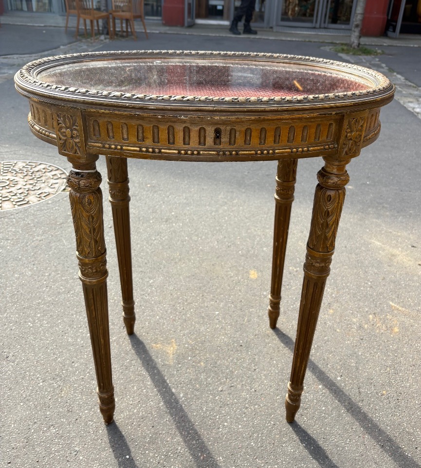 Small Gilded Wood Display Table In The Late 19th Century Louis XVI Style-photo-1