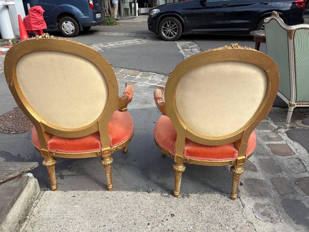Paire de fauteuils de style Louis XVI. , fin XIX EME  bois doré -photo-4