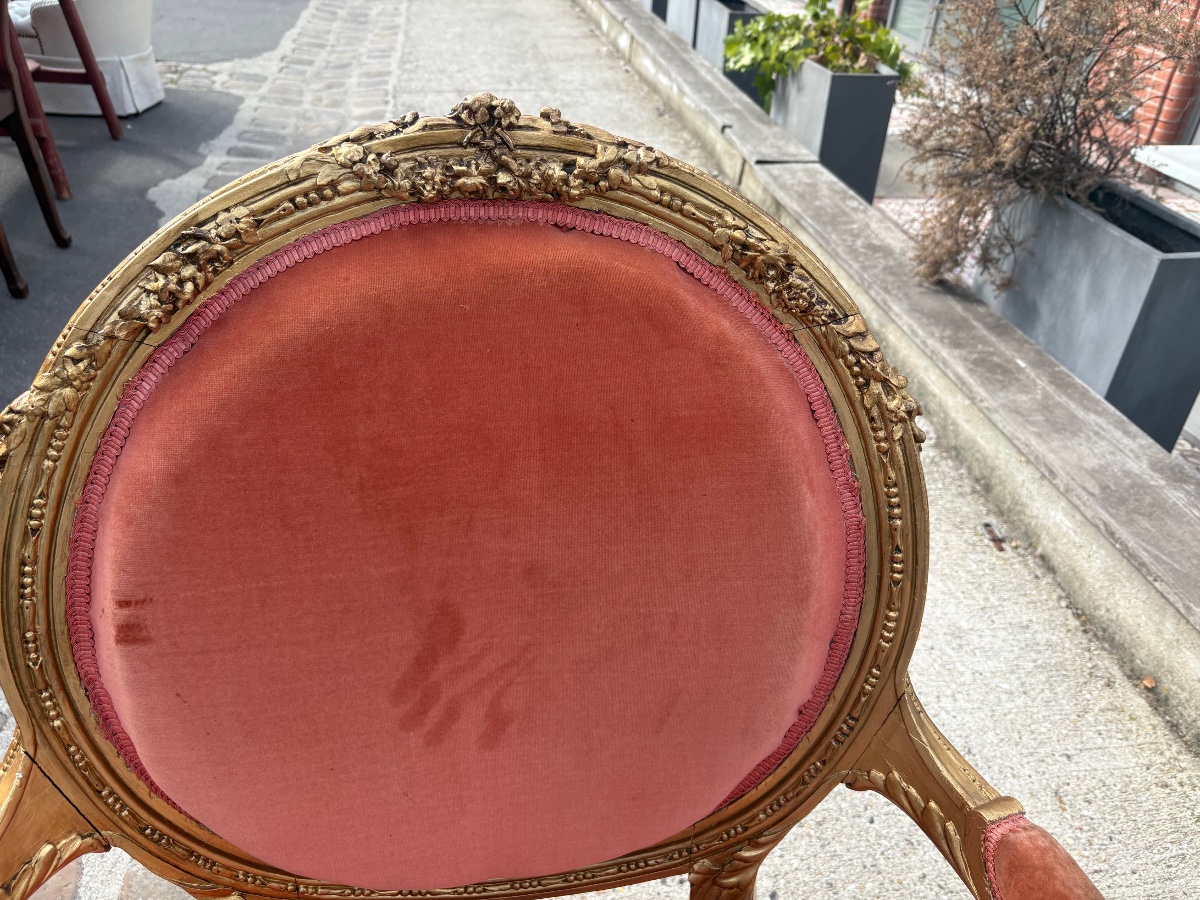 Paire de fauteuils de style Louis XVI. , fin XIX EME  bois doré -photo-1