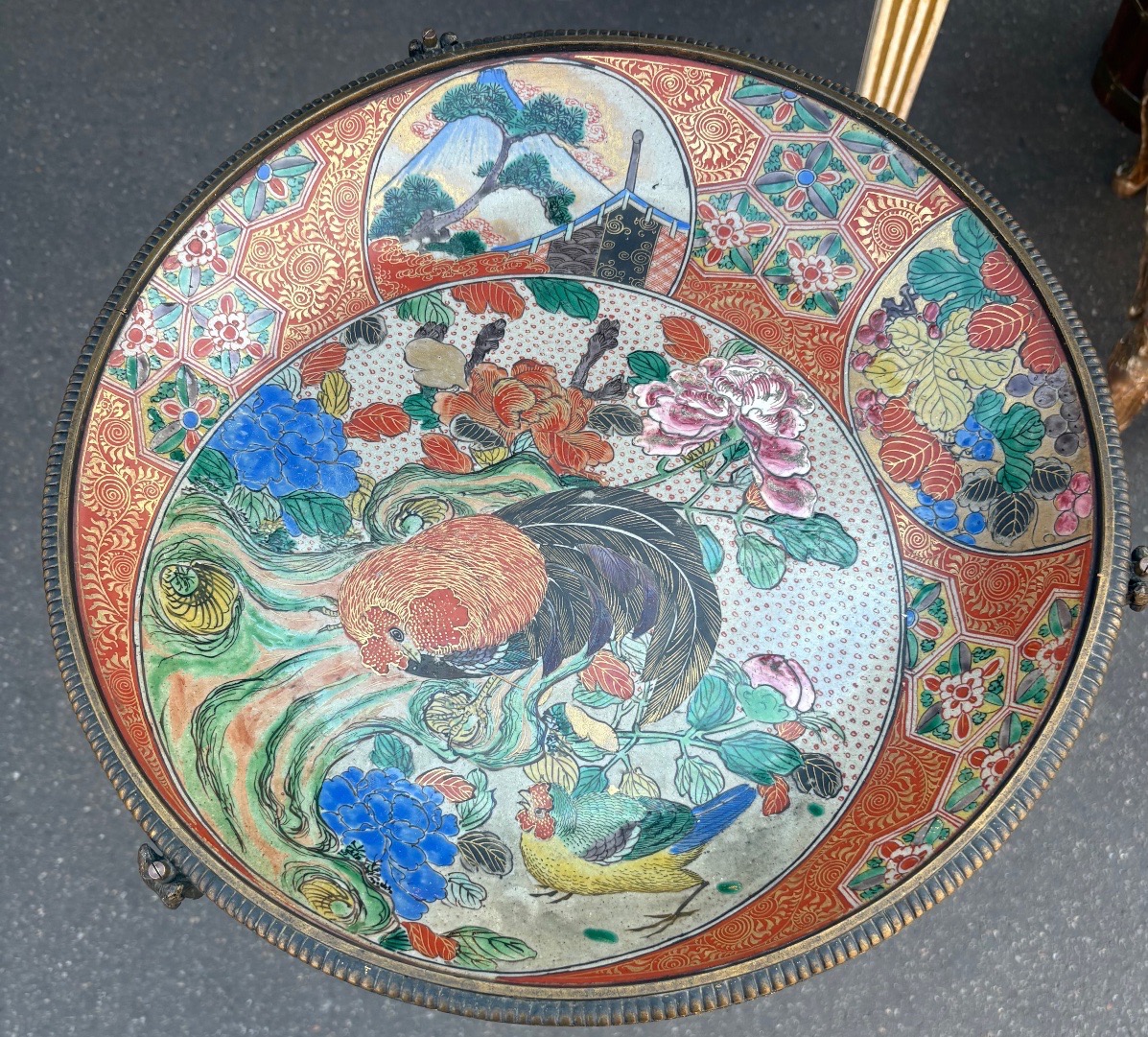 Small Bronze Pedestal Table With Japanese Porcelain Dish, Mid-19th Century-photo-3