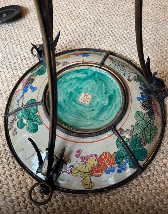 Small Bronze Pedestal Table With Japanese Porcelain Dish, Mid-19th Century-photo-1