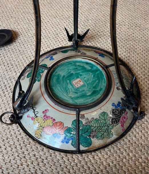 Small Bronze Pedestal Table With Japanese Porcelain Dish, Mid-19th Century-photo-2