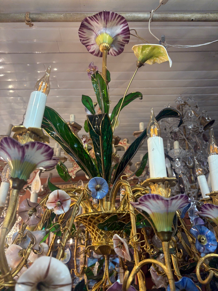 Napoleon III 12-light Gilded Bronze And Opaline Chandelier With Binders-photo-3