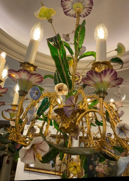 Napoleon III 12-light Gilded Bronze And Opaline Chandelier With Binders-photo-2