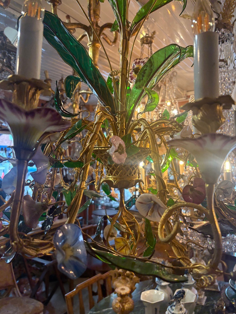 Napoleon III 12-light Gilded Bronze And Opaline Chandelier With Binders-photo-4