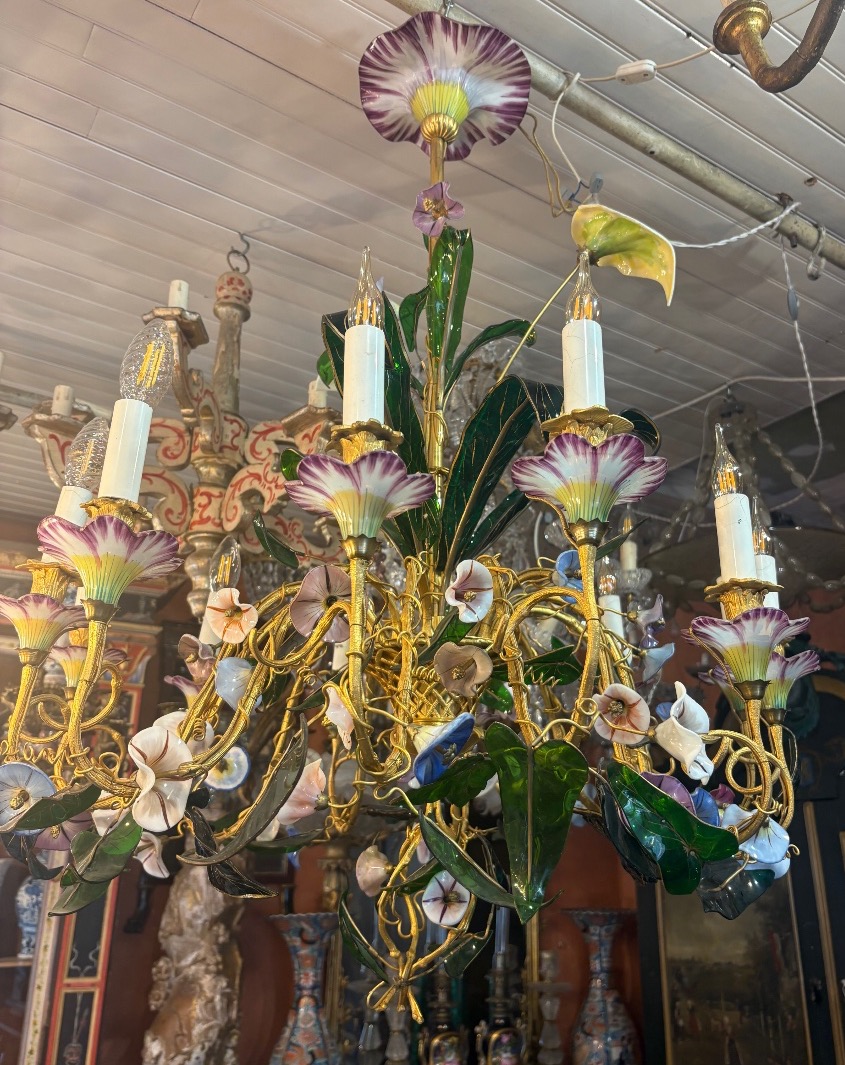 Napoleon III 12-light Gilded Bronze And Opaline Chandelier With Binders