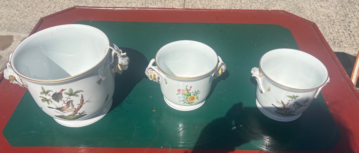 3 Porcelain Cache Pots By Herendt XX Eme-photo-2