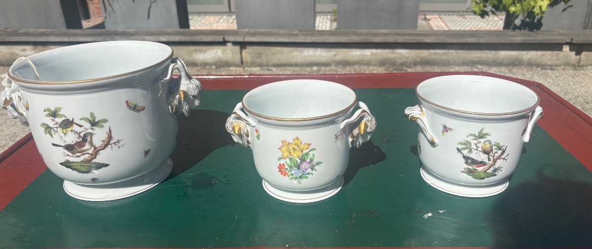 3 Porcelain Cache Pots By Herendt XX Eme-photo-3