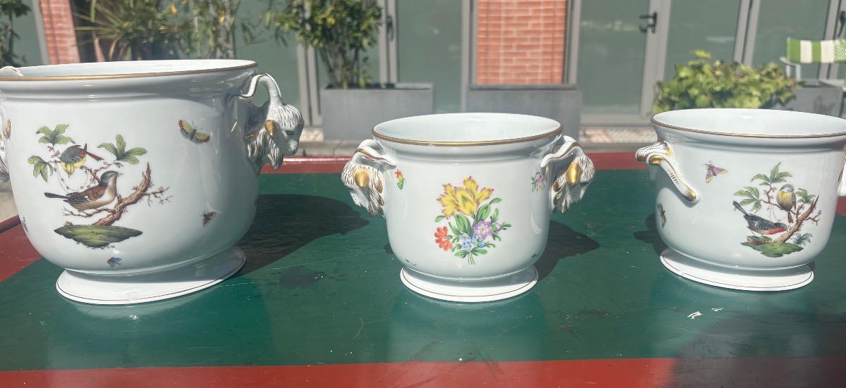 3 Porcelain Cache Pots By Herendt XX Eme-photo-4