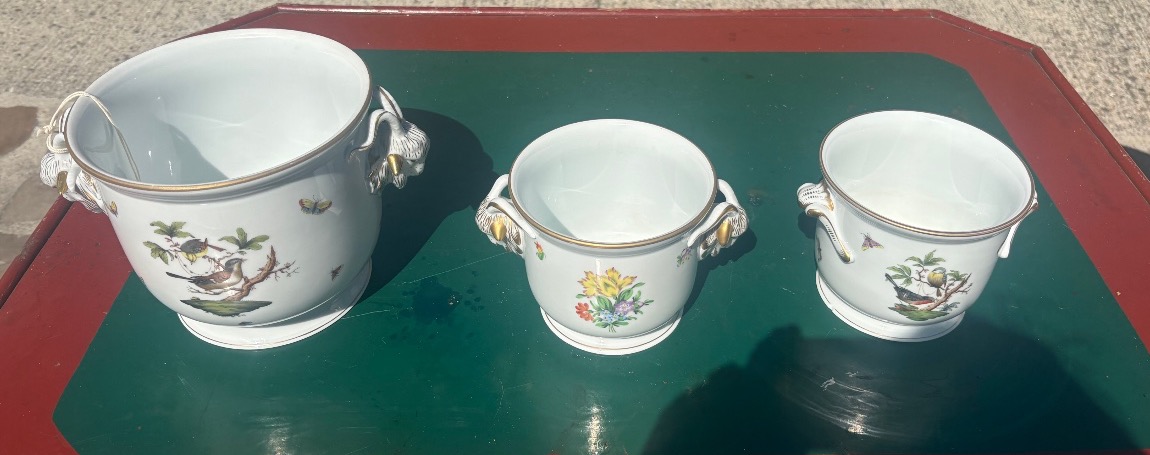 3 Porcelain Cache Pots By Herendt XX Eme-photo-1