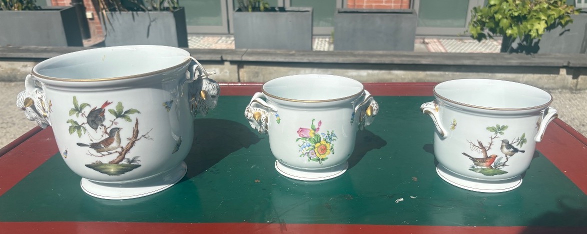 3 Porcelain Cache Pots By Herendt XX Eme