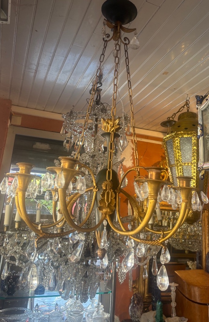 Late 18th Century 8-light Ormolu Chandelier With Dark Green Patina-photo-2