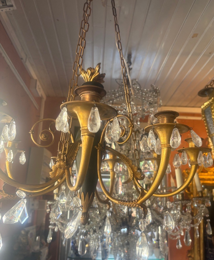 Late 18th Century 8-light Ormolu Chandelier With Dark Green Patina-photo-3