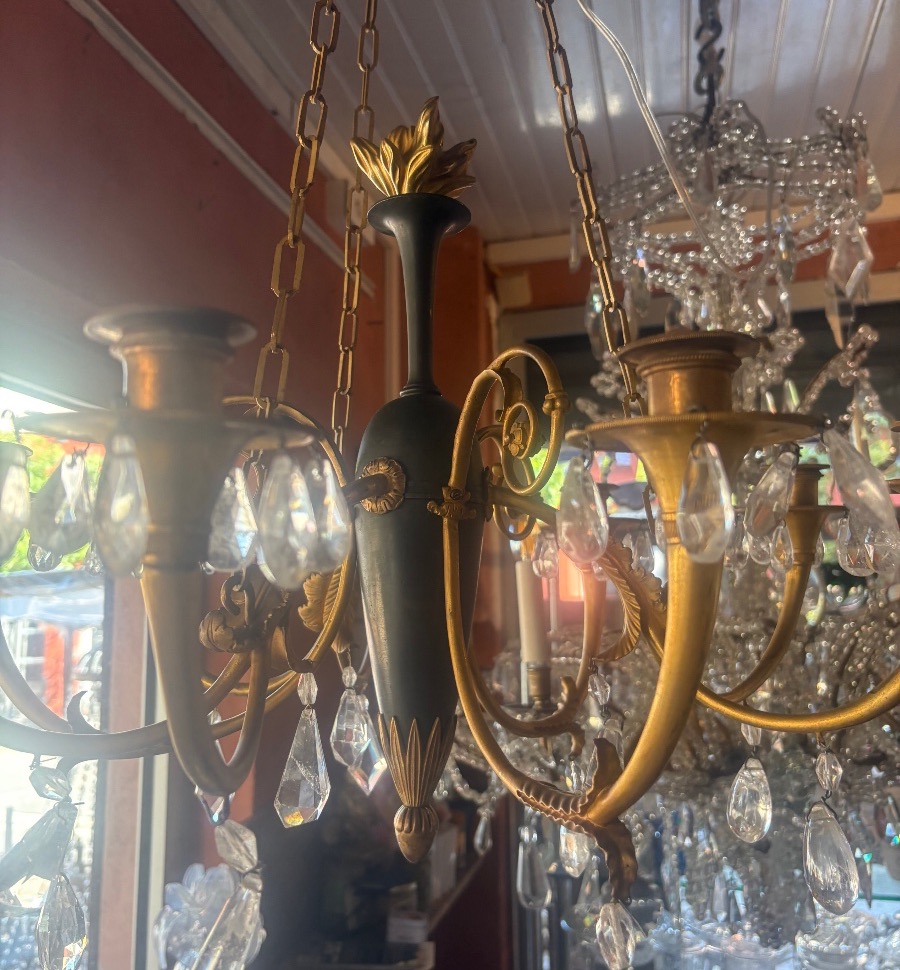 Late 18th Century 8-light Ormolu Chandelier With Dark Green Patina-photo-4