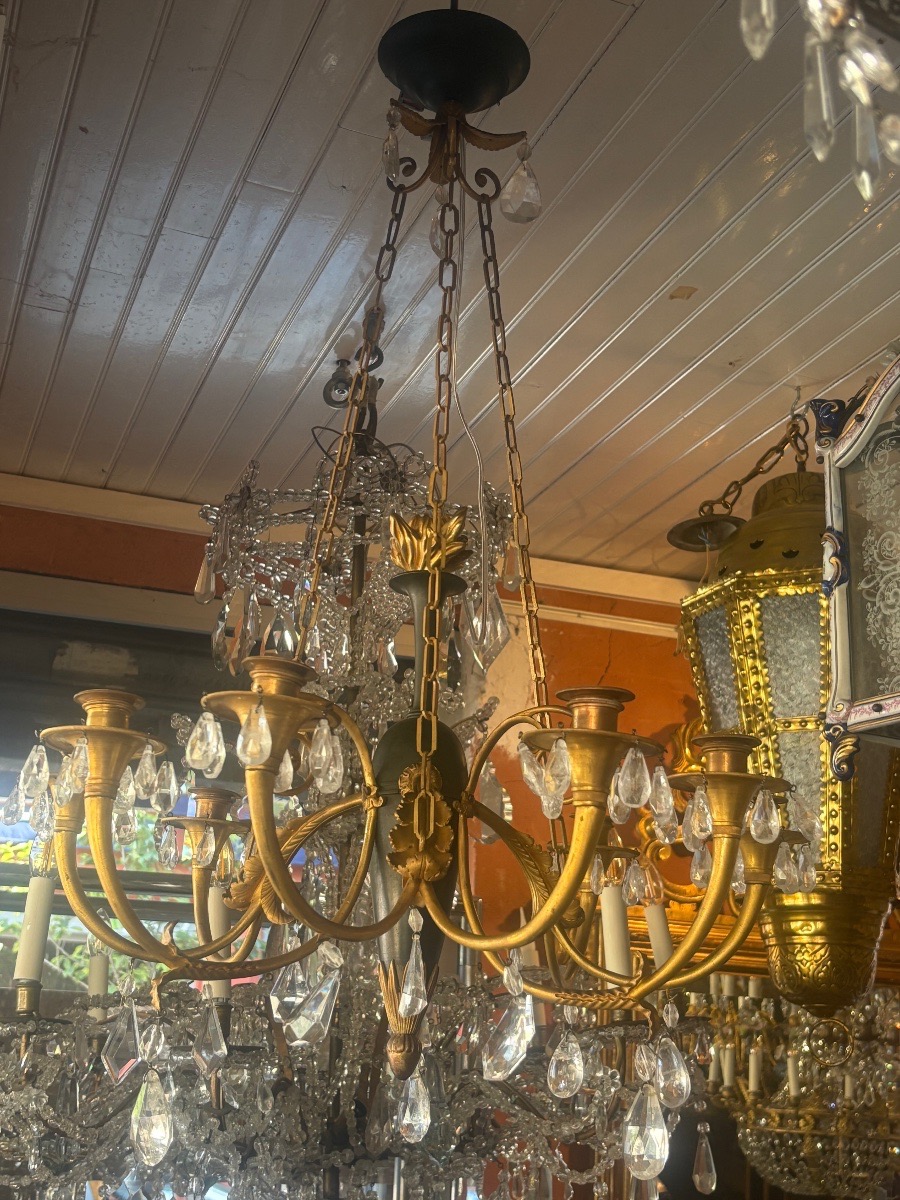 Late 18th Century 8-light Ormolu Chandelier With Dark Green Patina-photo-2