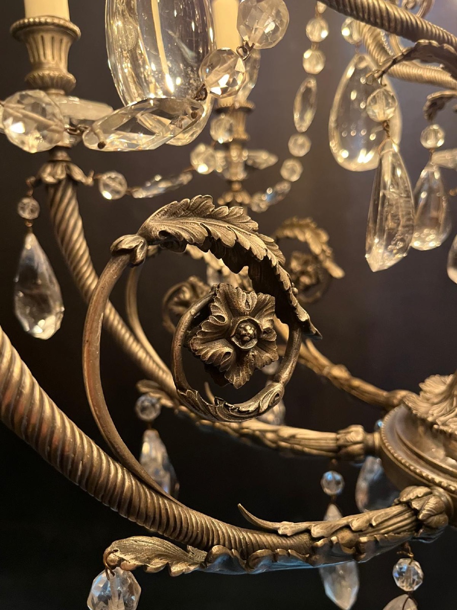 Lustre bronze argenté et cristal de roche  début XX EME style Louis XVI -photo-3