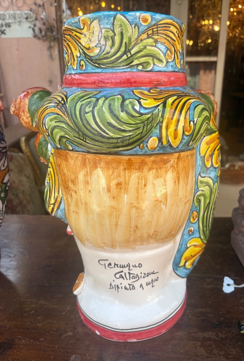 2vases In Céramique From Sicily  XX Eme With Folkloric Heads -photo-4
