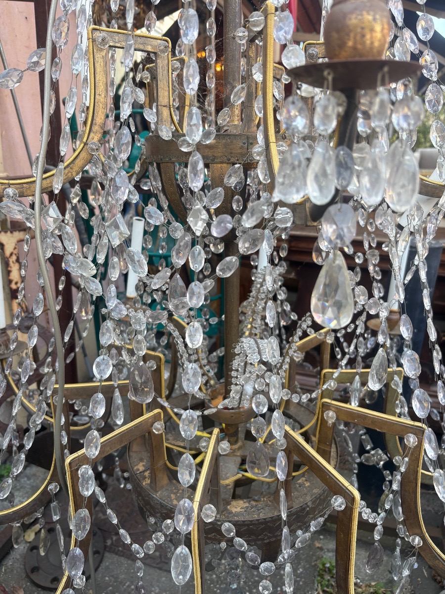 Large Chandelier From The Early 19th Century, Northern Europe, 15 Lights, Bronze, Brass, Antique Crystals -photo-4