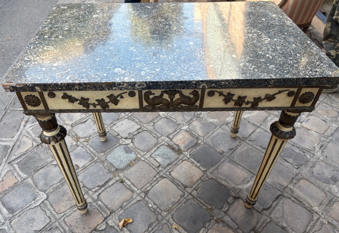 Early 19th-century Italian Console Table In The Louis XVI Style, With A Lacquered Finish And Marble Top -photo-4