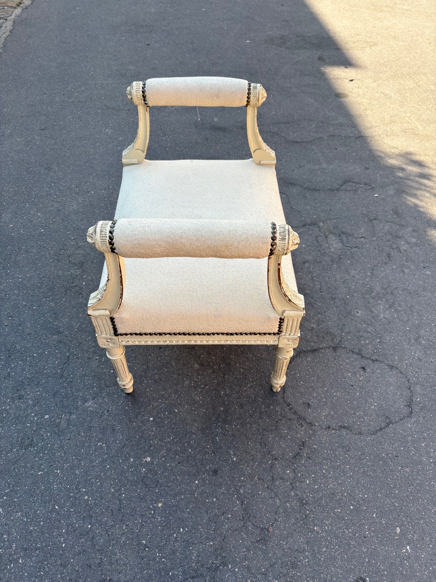 I tabouret style louis XVI laqué avec accotoirs fin XIX EME -photo-3