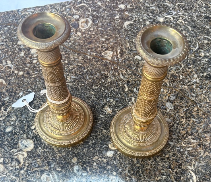 Paire de bougeoirs bronze doré et ciselé époque empire  début XIX EME -photo-2