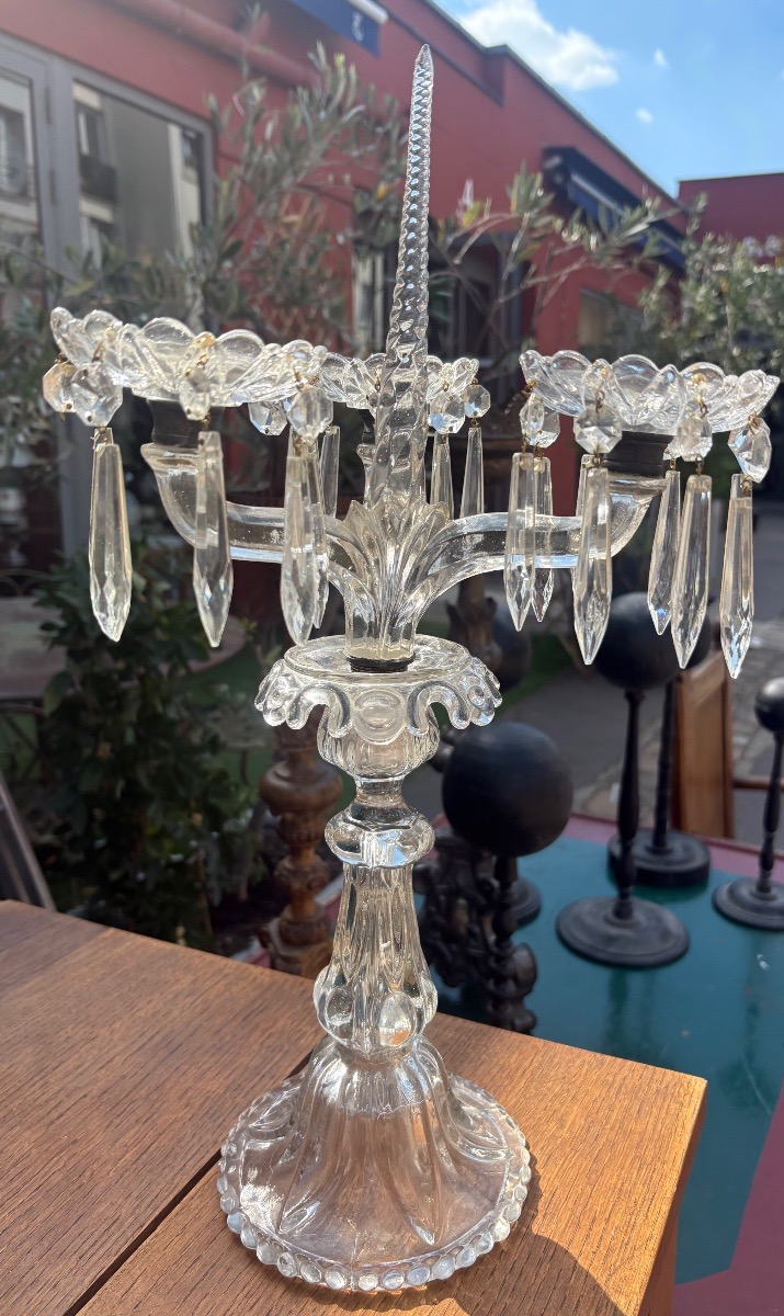 Paire de candélabres en cristal moulé modèle de Baccarat de la fin  du  XIX EME -photo-4