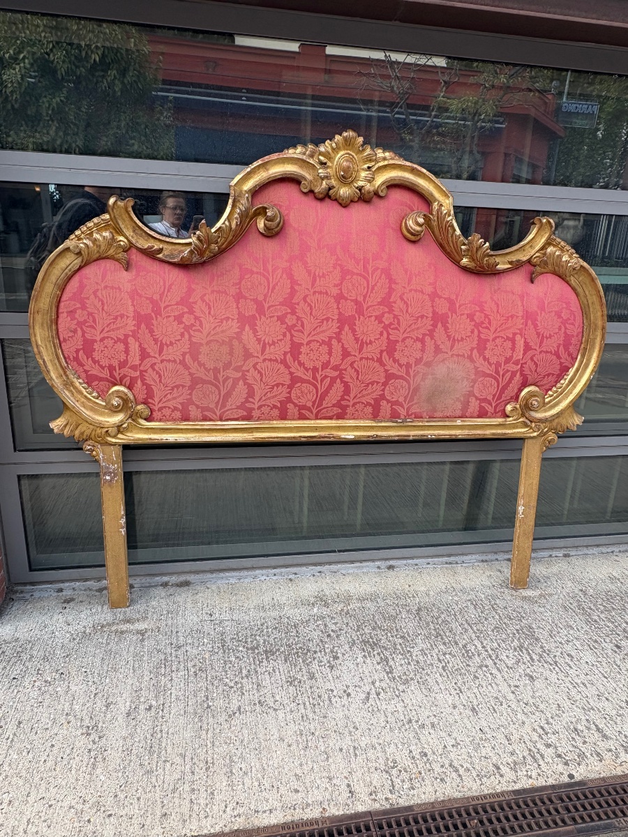 19th-century Italian Baroque-style Gilded Wooden Headboard 