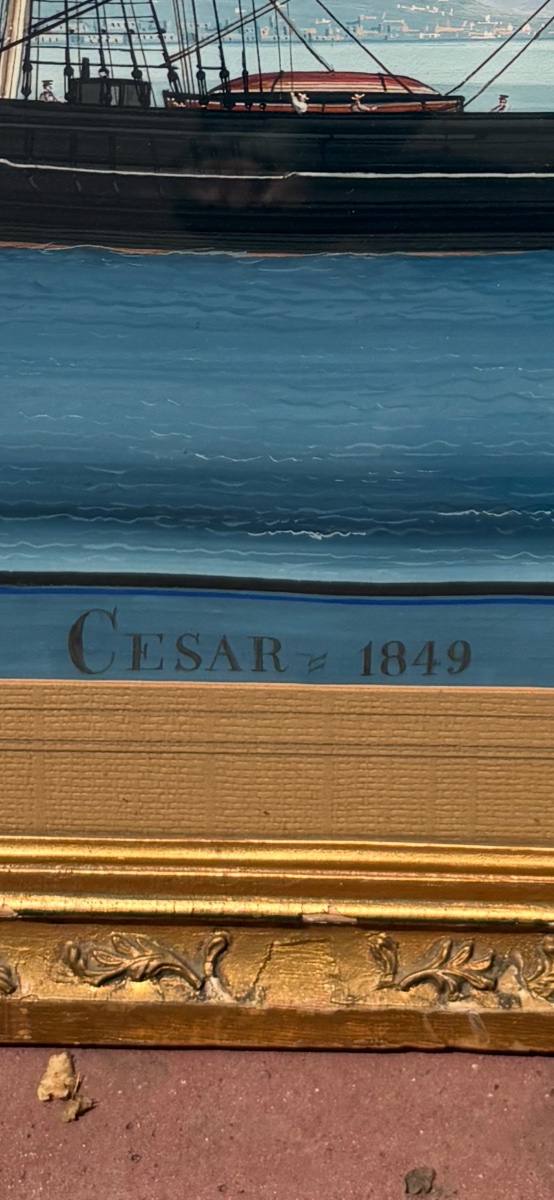 Mid-19th-century Gouache On Paper Depicting The Ship *le Cesar* In The Bay Of Naples -photo-1