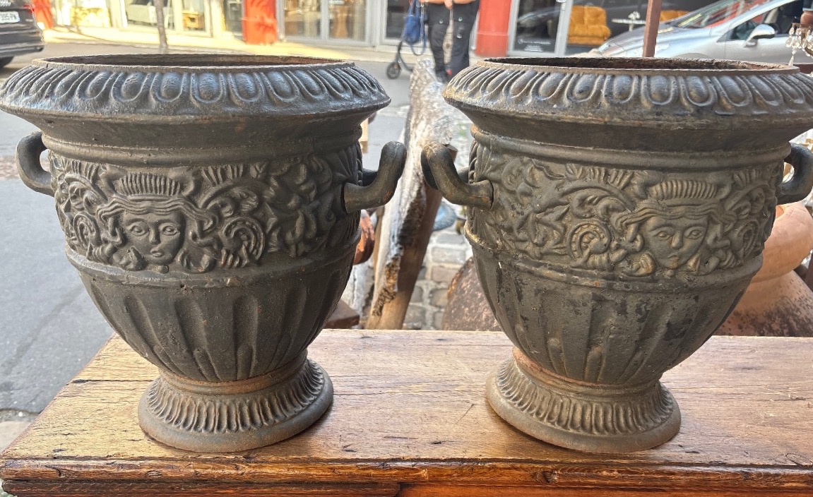 Paire de vases de jardin en fonte de fer XIX  siècle 
