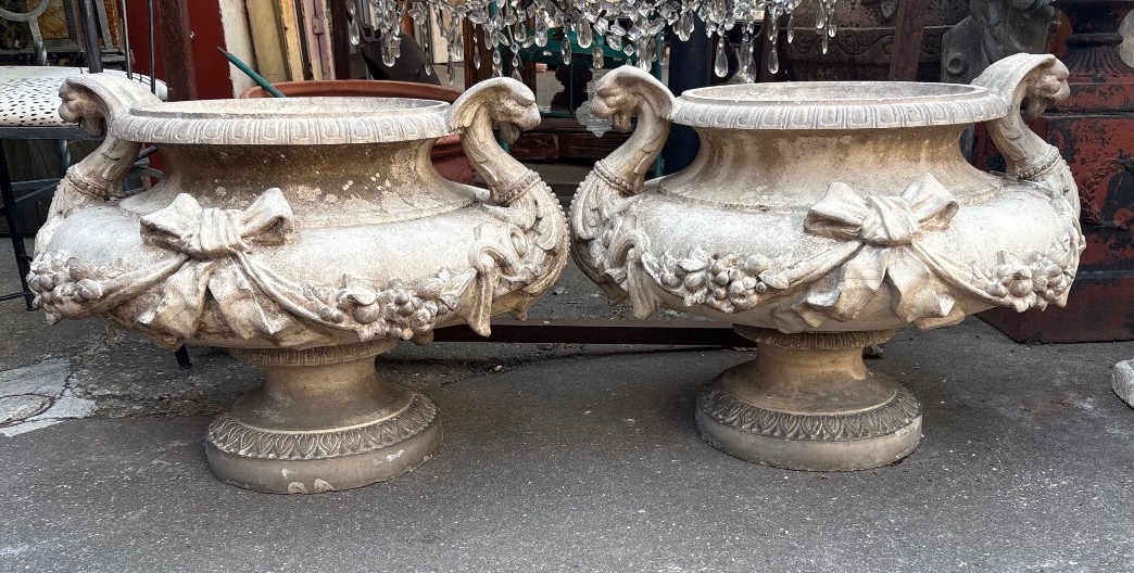 Pair Of 19th-century Greige Terracotta Planters 