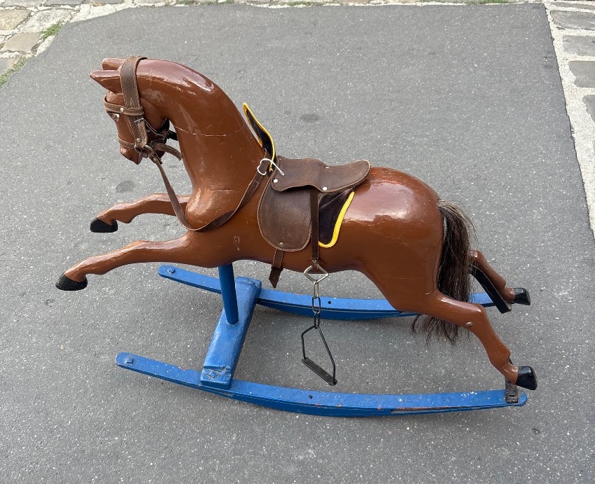 19th-century Painted Wooden Rocking Horse From Holland 
