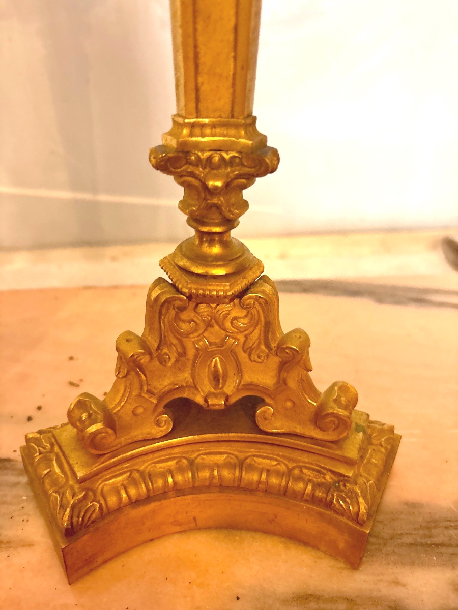 Paire de candélabres en bronze doré 3 bras  milieu XIX  EME -photo-2