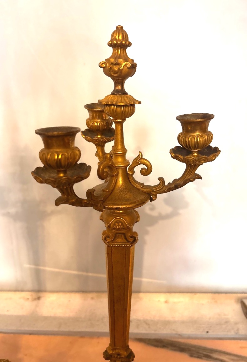 Paire de candélabres en bronze doré 3 bras  milieu XIX  EME -photo-3