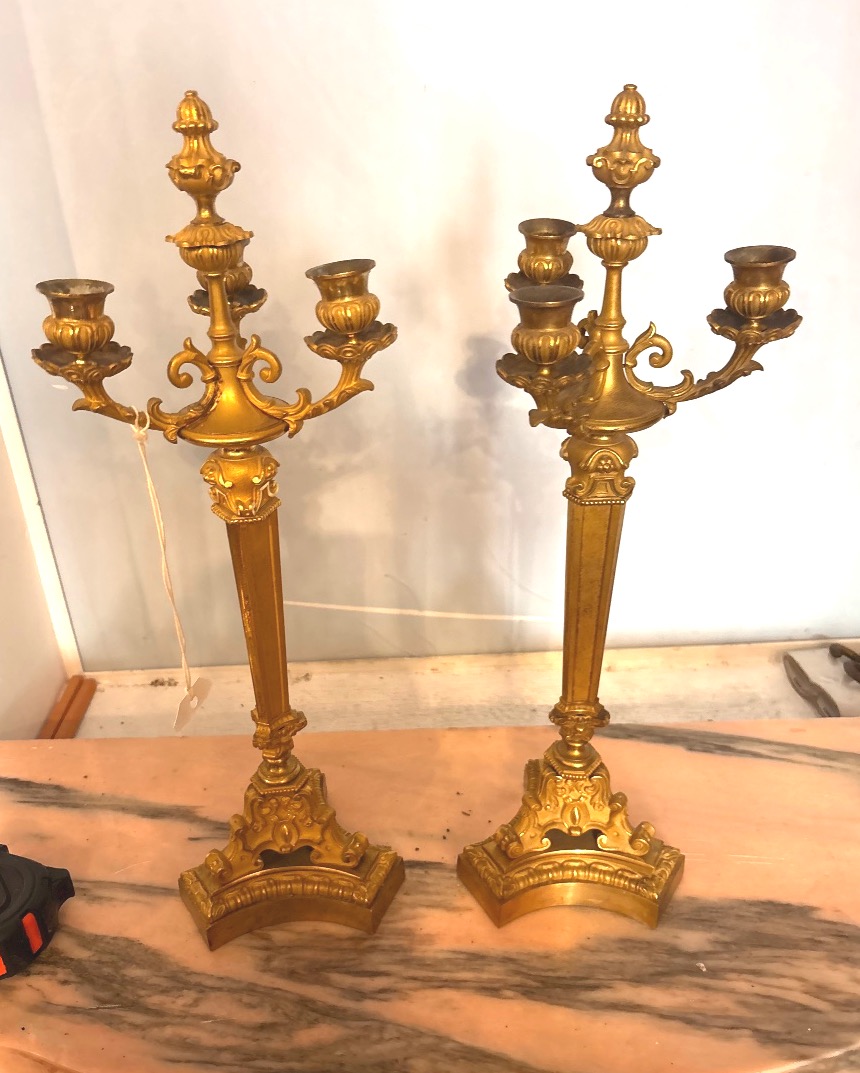 Paire de candélabres en bronze doré 3 bras  milieu XIX  EME -photo-4