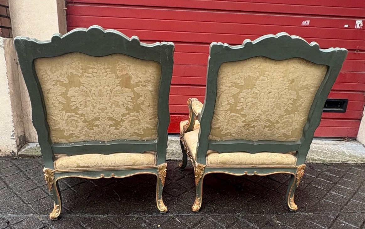 Paire de fauteuils de style régence en bois sculpté et patiné  XIX EME  -photo-4